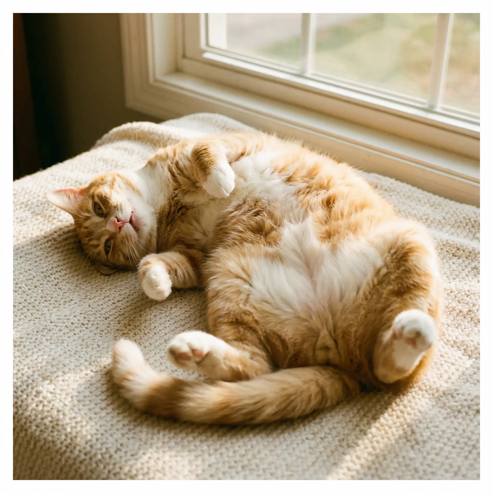 猫咪仰躺露出肚皮 - 易快报